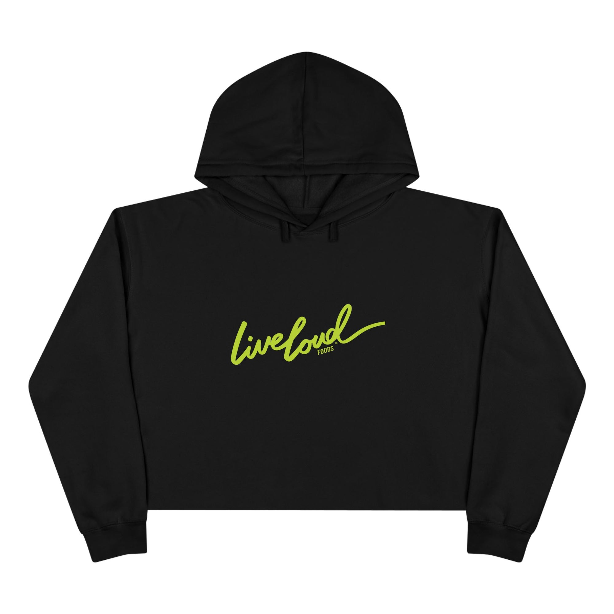 Live Loud Crop Hoodie - Stylish Black Hooded Sweatshirt for Inspirational Vibes